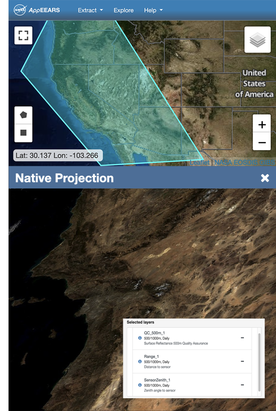 image of Appeears data over the Amazon