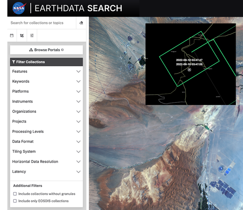 image of EMIT data over Bangladesh using Earthdata Search