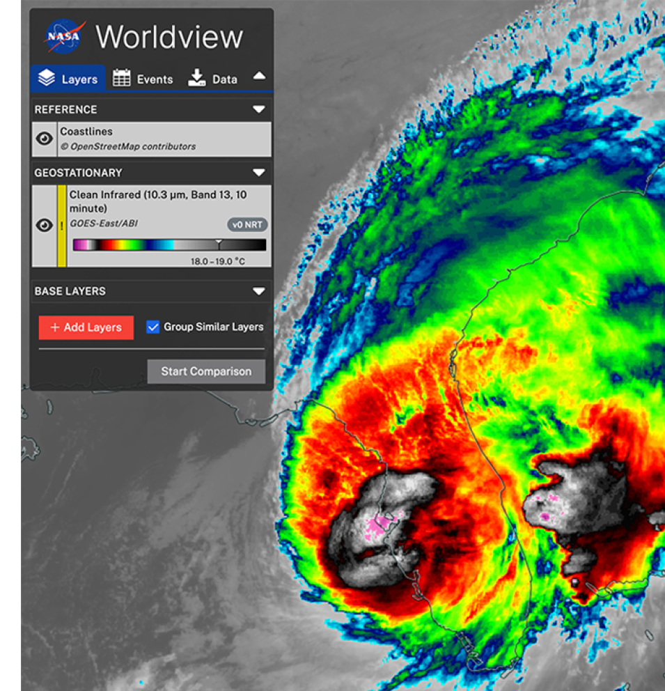 image of Worldview application showing Hurricane Milton