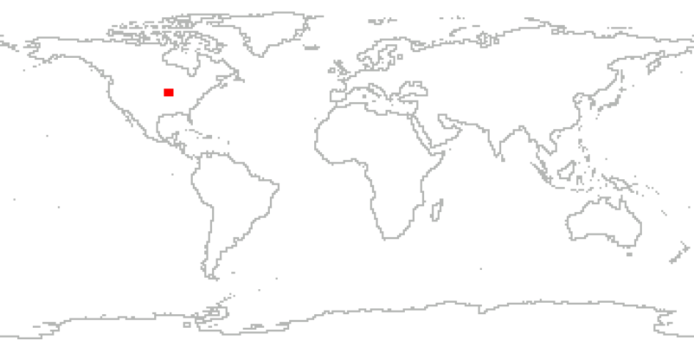 World map with Iowa, USA, highlighted in red.