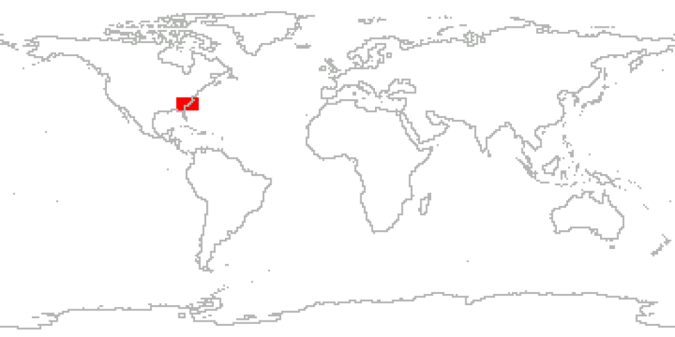 A world map with North Carolina, USA, highlighted in red.
