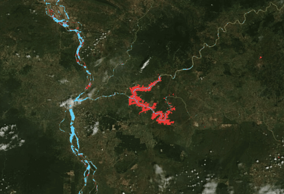 image of Lower Sesan damn flooding data in NASA's Worldview application