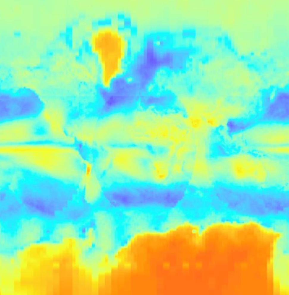 From the bottom up, bright orange gives way to light blue, dark blue, and yellow.