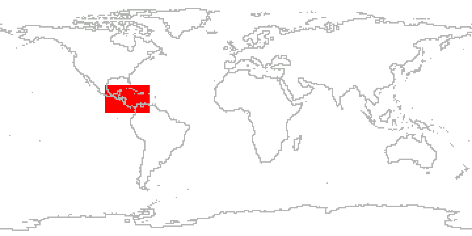 TCSP Coverage map shown in a red box overlaid on a simple line world map.