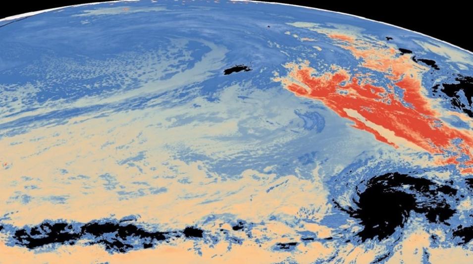 A visualization of Land Surface Temperature (LST) over North America and the Pacific Ocean.