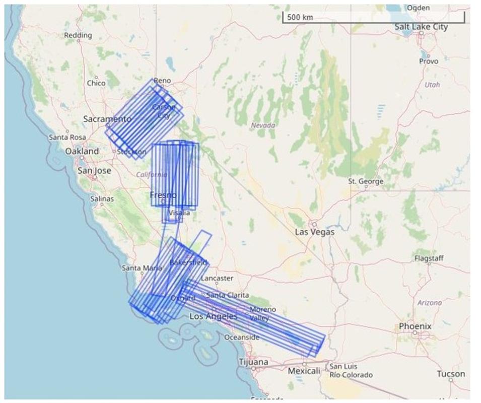 A map showing the the flight paths of NASA ER-2 aircraft, which carried the MASTER instrument, during the WTDS campaign. 