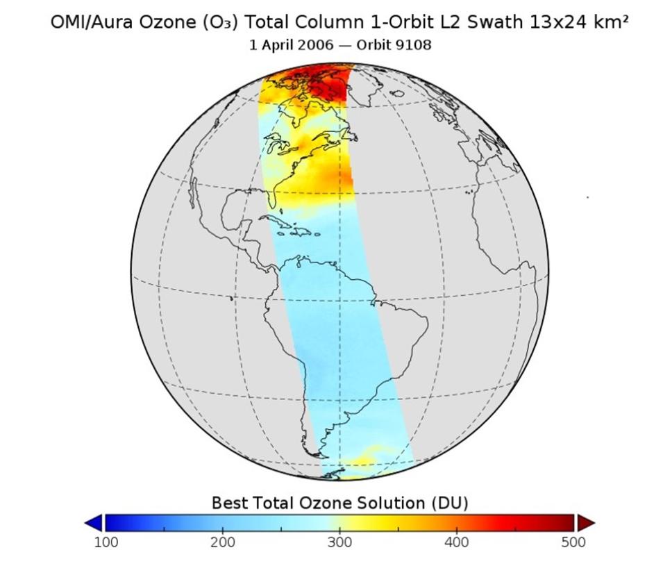 A graphic showing OMI total column ozone concentrations.