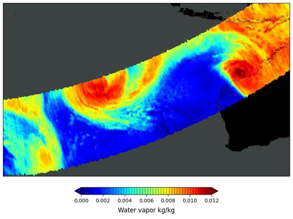 A swath of TROPICS Neural Network 3-kilometer moisture data.