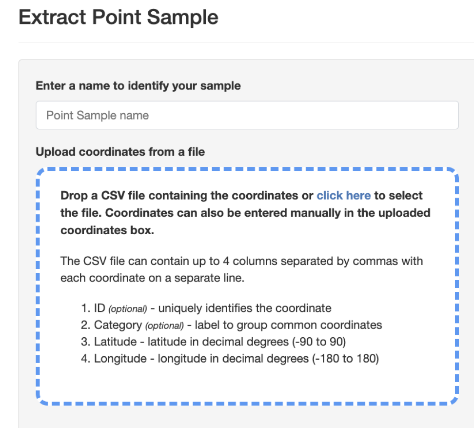 This image shows where to enter file name for point sample