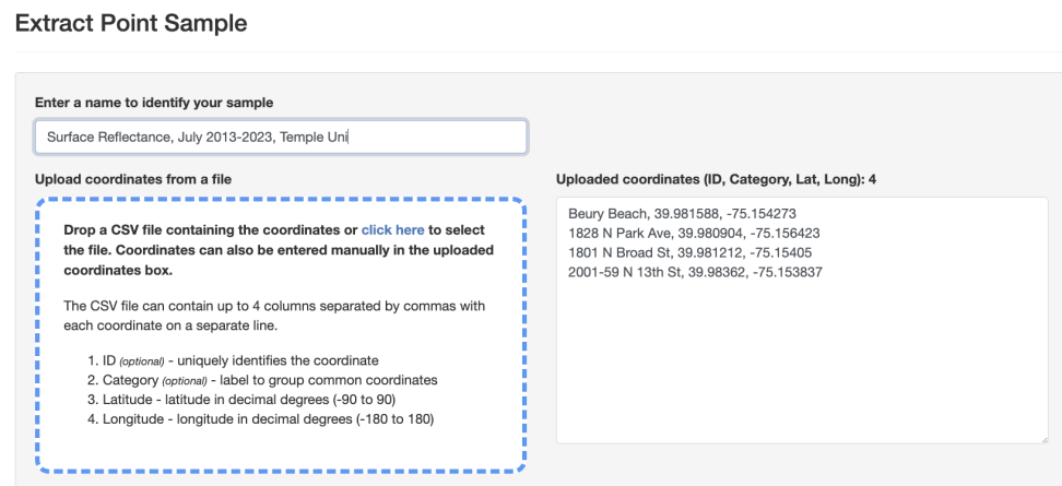 This image shows where to input spatial coordinates