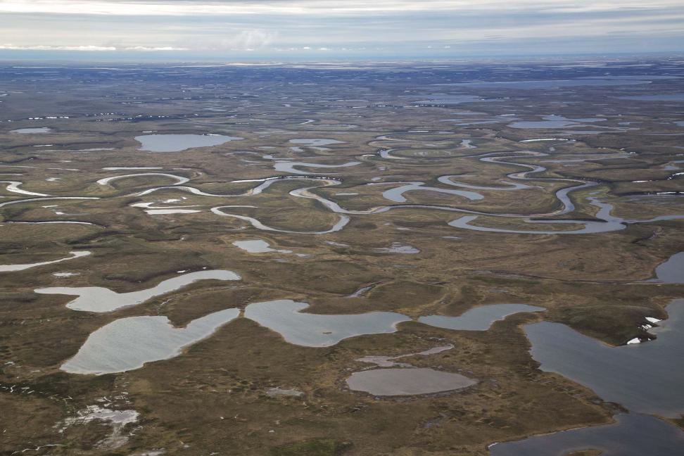 Lakes and winding rivers.