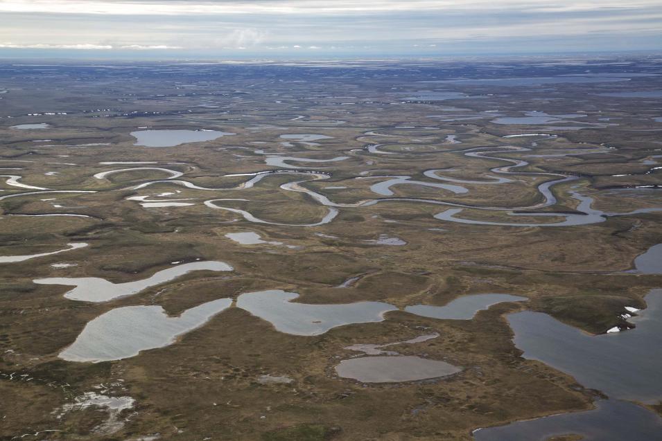 Lakes and winding rivers.