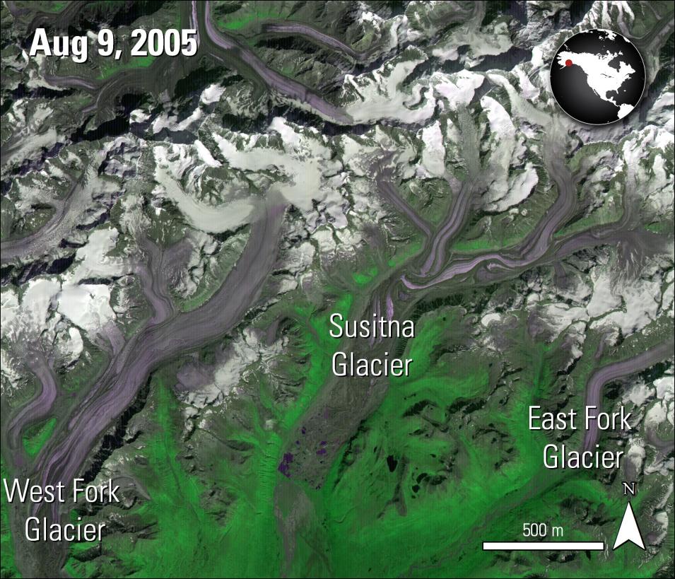 ASTER scene showing three glaciers from study