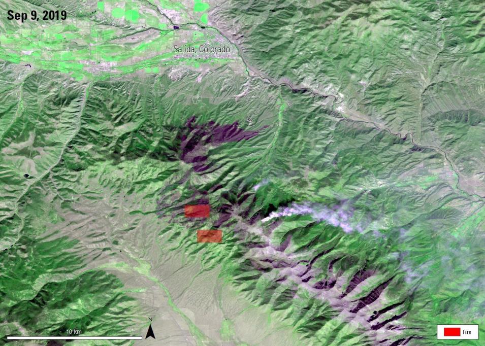 Satellite imagery of the Decker Fire.