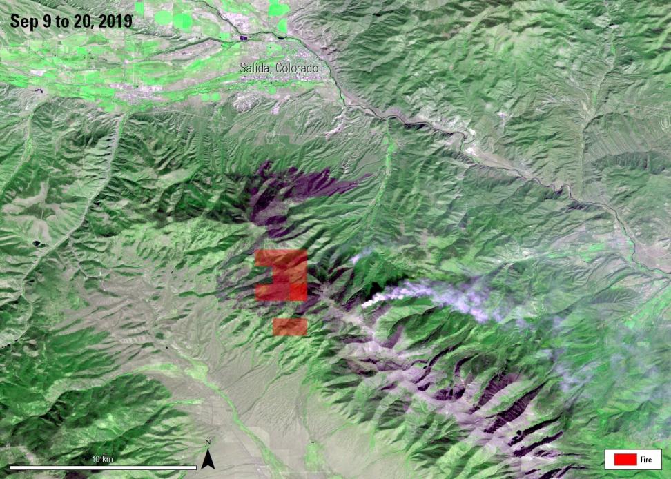 Satellite imagery of the Decker Fire.