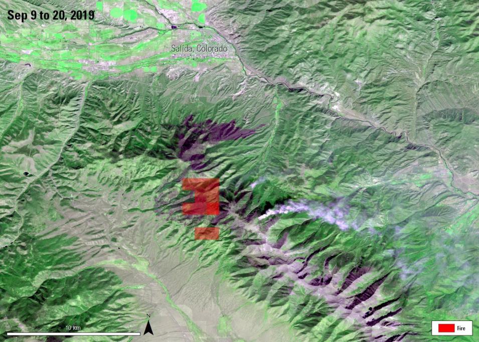 Satellite imagery of the Decker Fire.