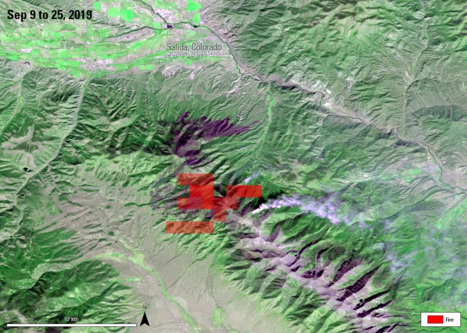 Satellite imagery of the Decker Fire