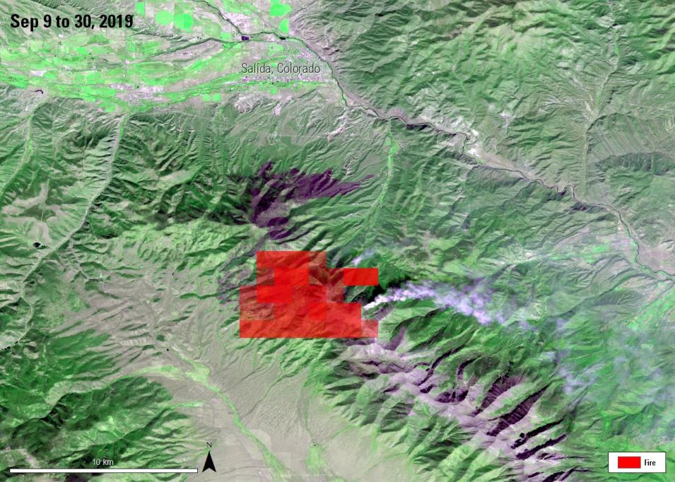 Satellite imagery of the Decker Fire