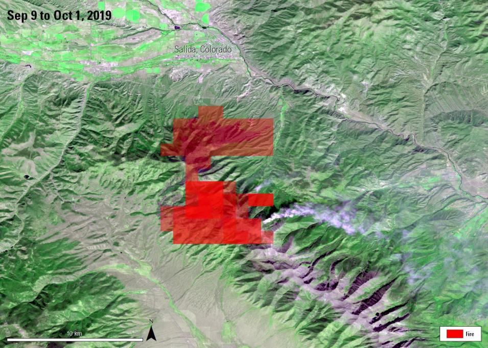 Satellite imagery of the Decker Fire.