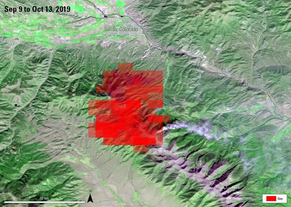 Satellite imagery of the Decker Fire.