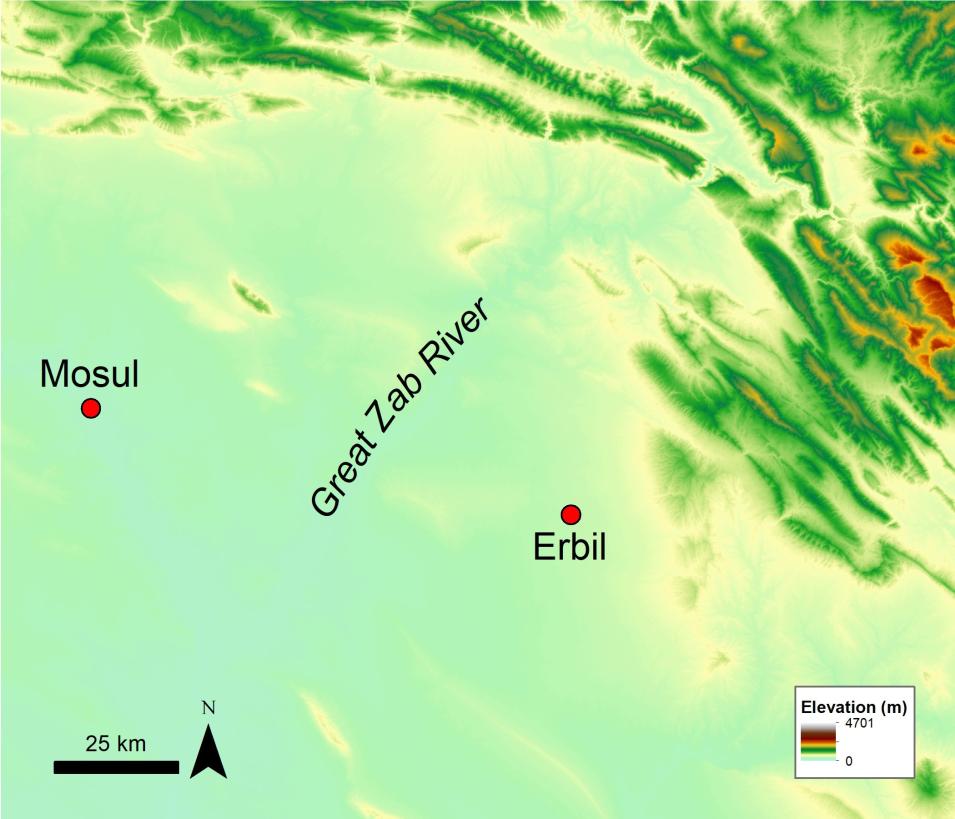 Elevation data over Iraq near the Great Zab River.