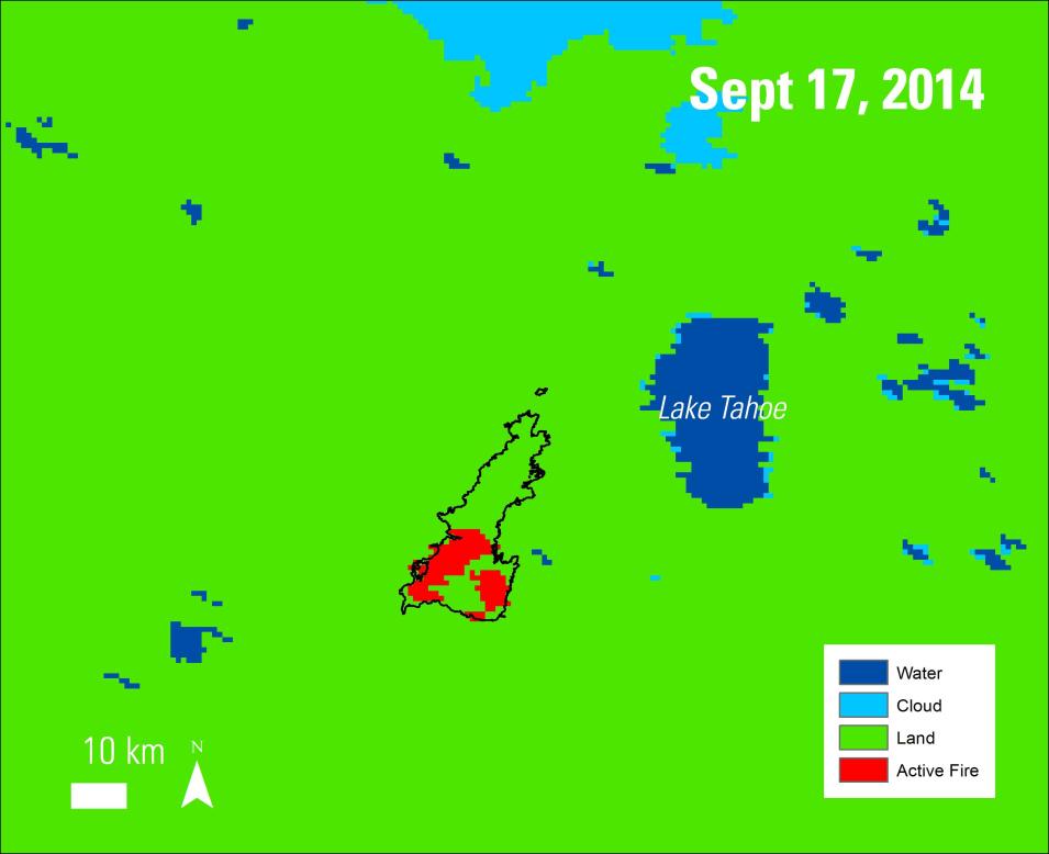 Satellite imagery of the King Fire.