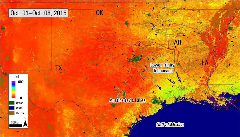 Terra MODIS Evapotranspiration data over Texas and south central US.