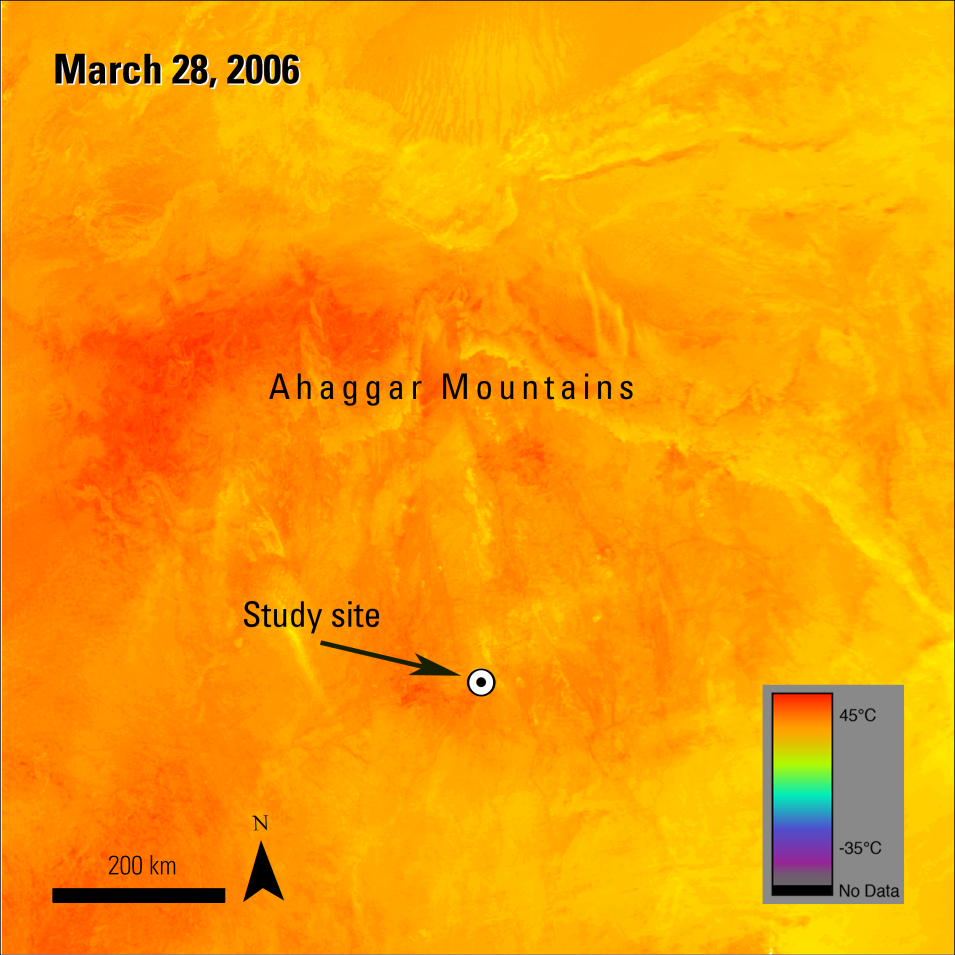 Aqua MODIS land surface temperature data, Tamanrasset, Algeria, from March 28, 2006