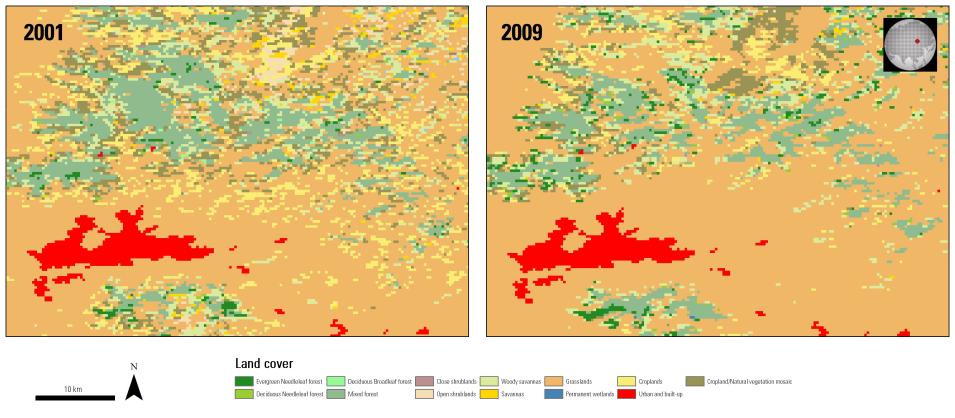Satellite imagery of Mongolia showing Combined MODIS MCD12Q1 Land Cover.