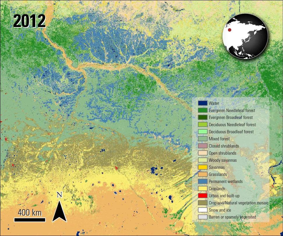 Combined MODIS Land Cover over Siberia, acquired in 2012.