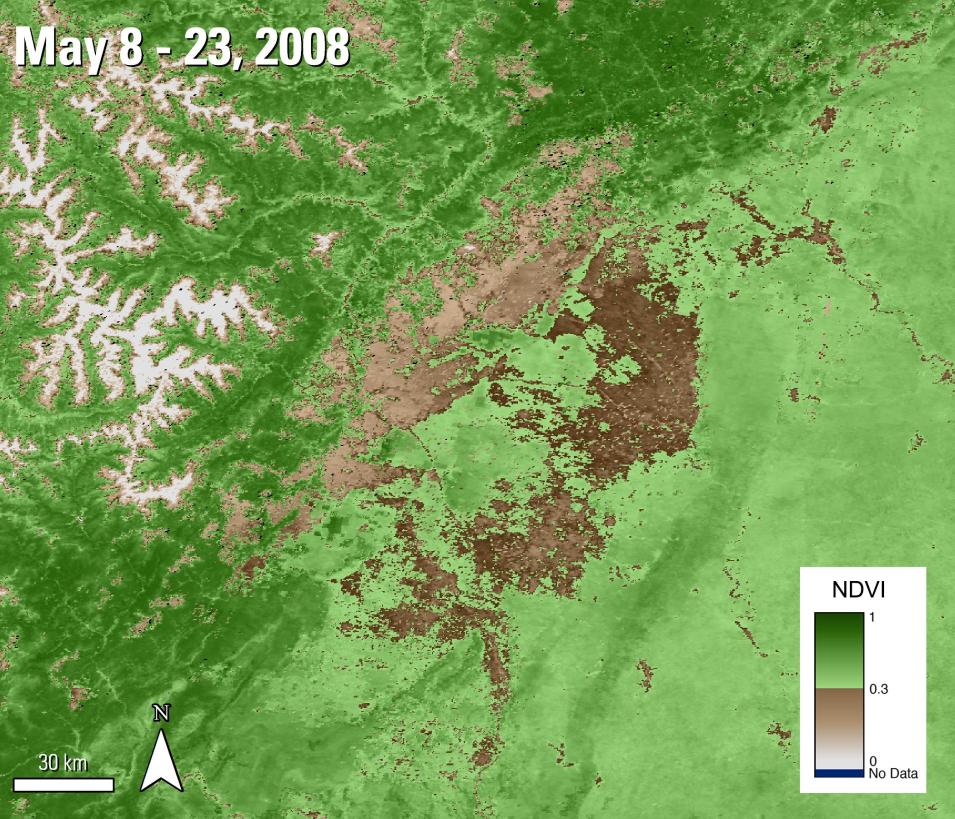 Terra MODIS NDVI data over Sichuan