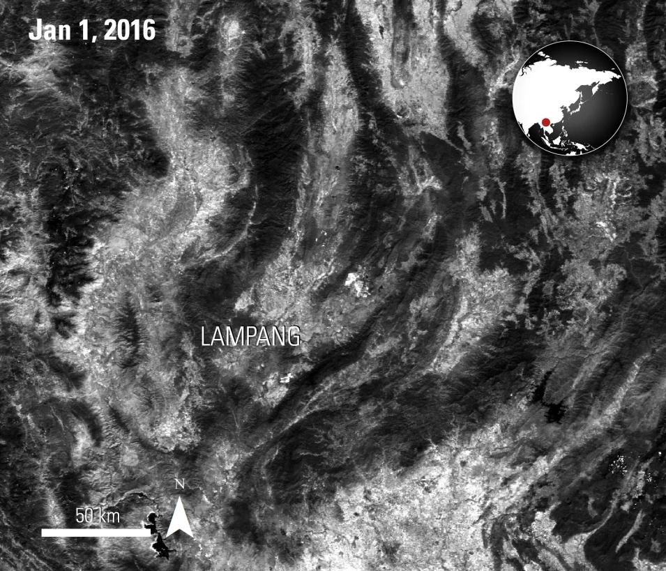 MOD09Q1 product, acquired over Lampang, Thailand, on January 1, 2016.