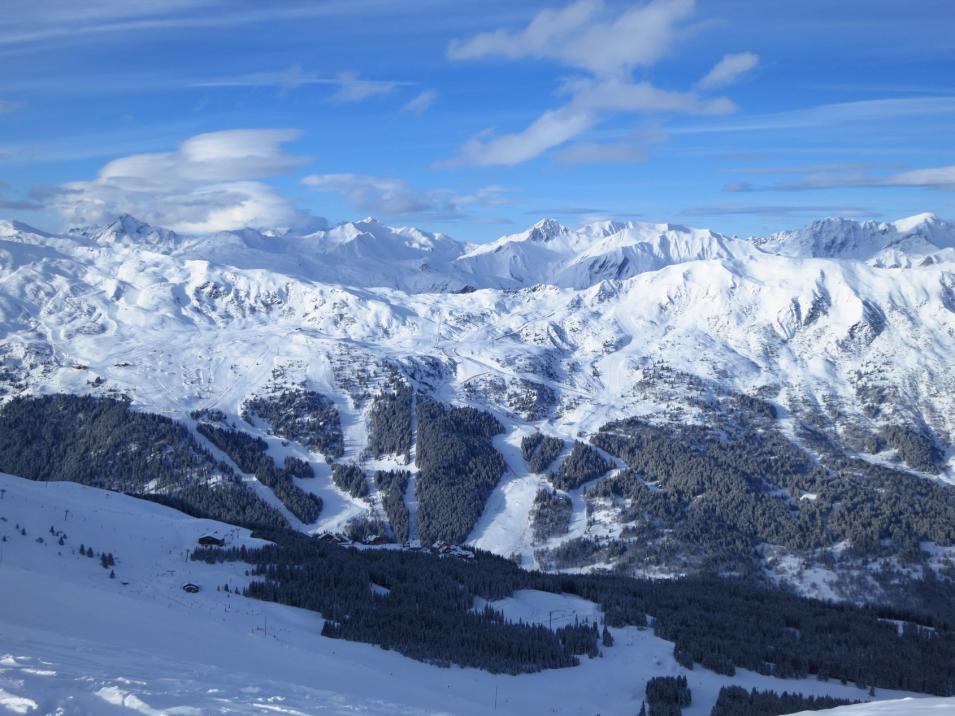 View of La Tania Ski Resort in the French Alps 