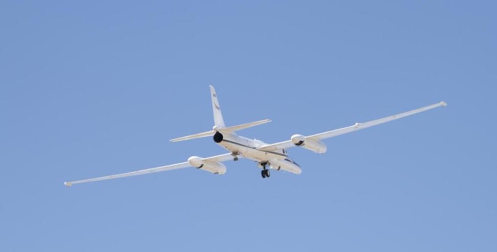 A NASA ER-2 research aircraft in flight.