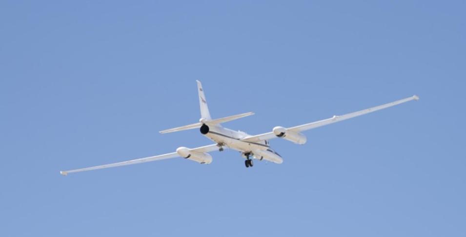 A NASA ER-2 research aircraft in flight.