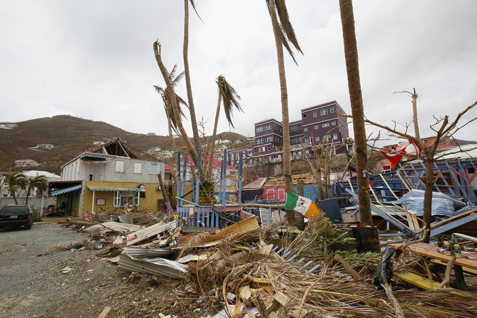 Road Town, Tortola showing destruction from Hurricane Irma.