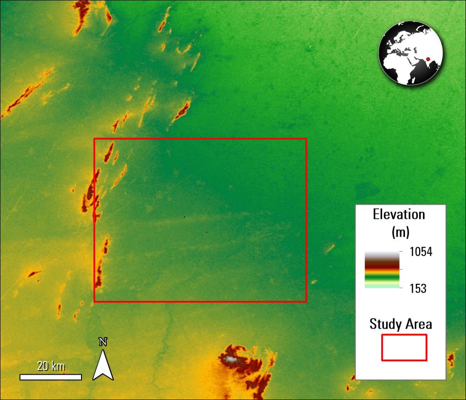 Terra ASTER elevation data over part of India.