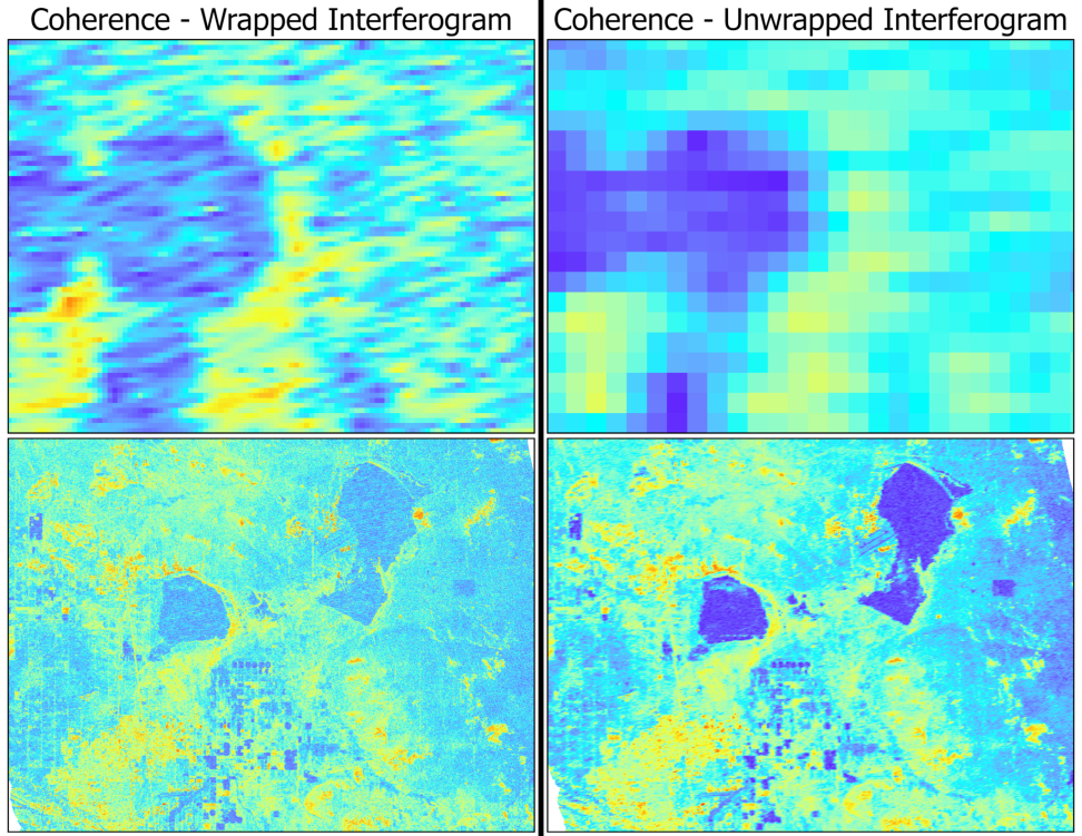 Grid of four squares, each with showing a coherence product visualization in shades of blue and green.