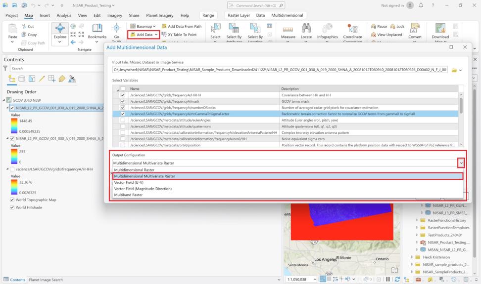 ArcGIS Pro 3.4.0 dashboard showing the multivariate dialog box.