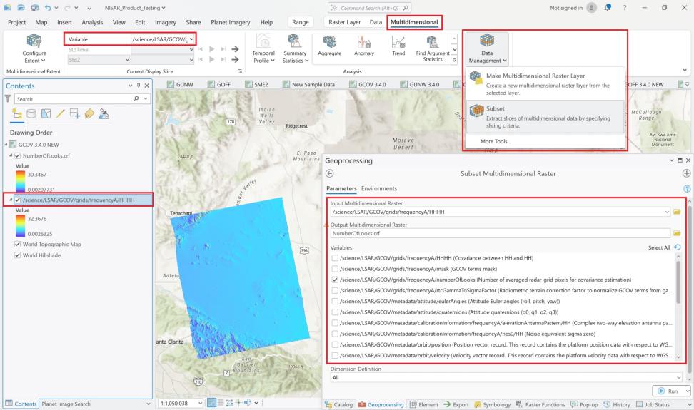 ArcGIS Pro 3.4.0 dashboard showing variables.