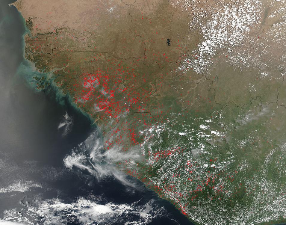 VIIRS data showing fires in West Africa on April 30, 2016.