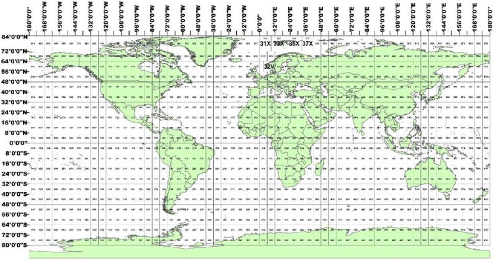 World map overlaid with tiling grid.