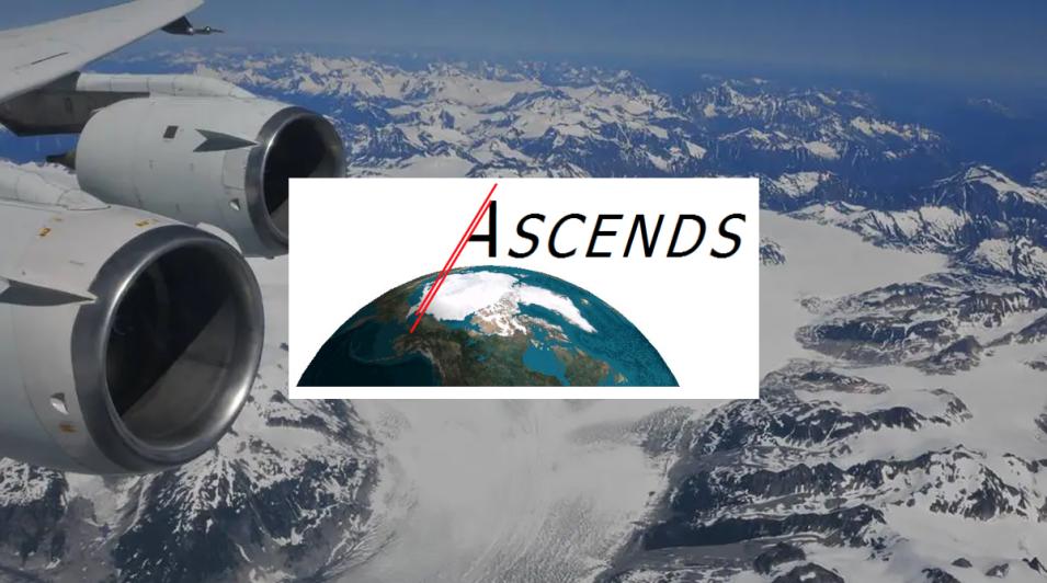 The ASCENDS logo is superimposed above an image of a plane's fuselage above clouds and Earth.