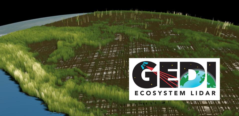 The text GEDI - Ecosystem Lidar is superimposed over satellite imagery of Earth.