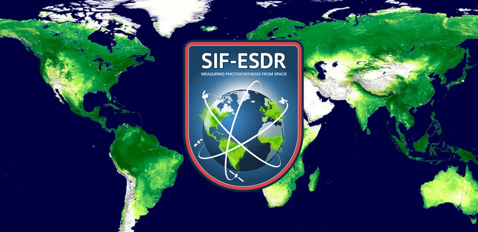The text "SIF-ESDR" is superimposed over a world map with land in green and water in deep blue.