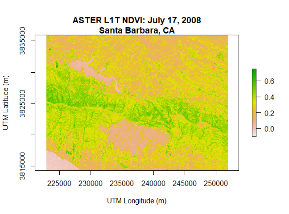 ASTER L1T NDVI over region of interest from July 17, 2008.