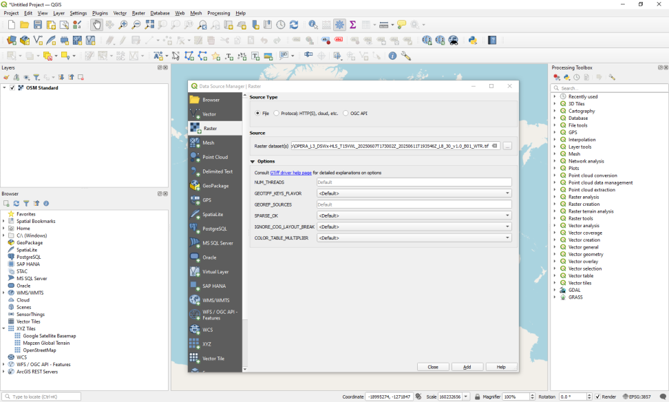 adding a downloaded raster layer in QGIS