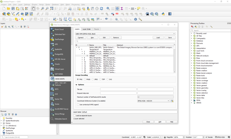 adding a web services layer to QGIS