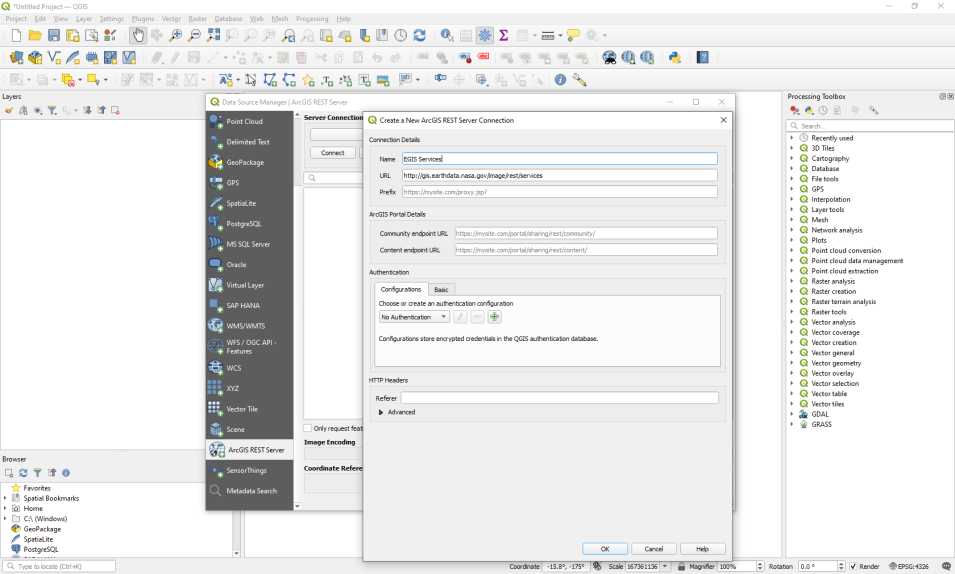 adding an image service to QGIS