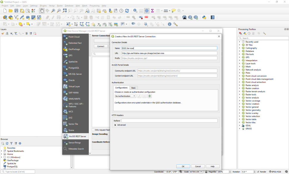 adding an image service to QGIS